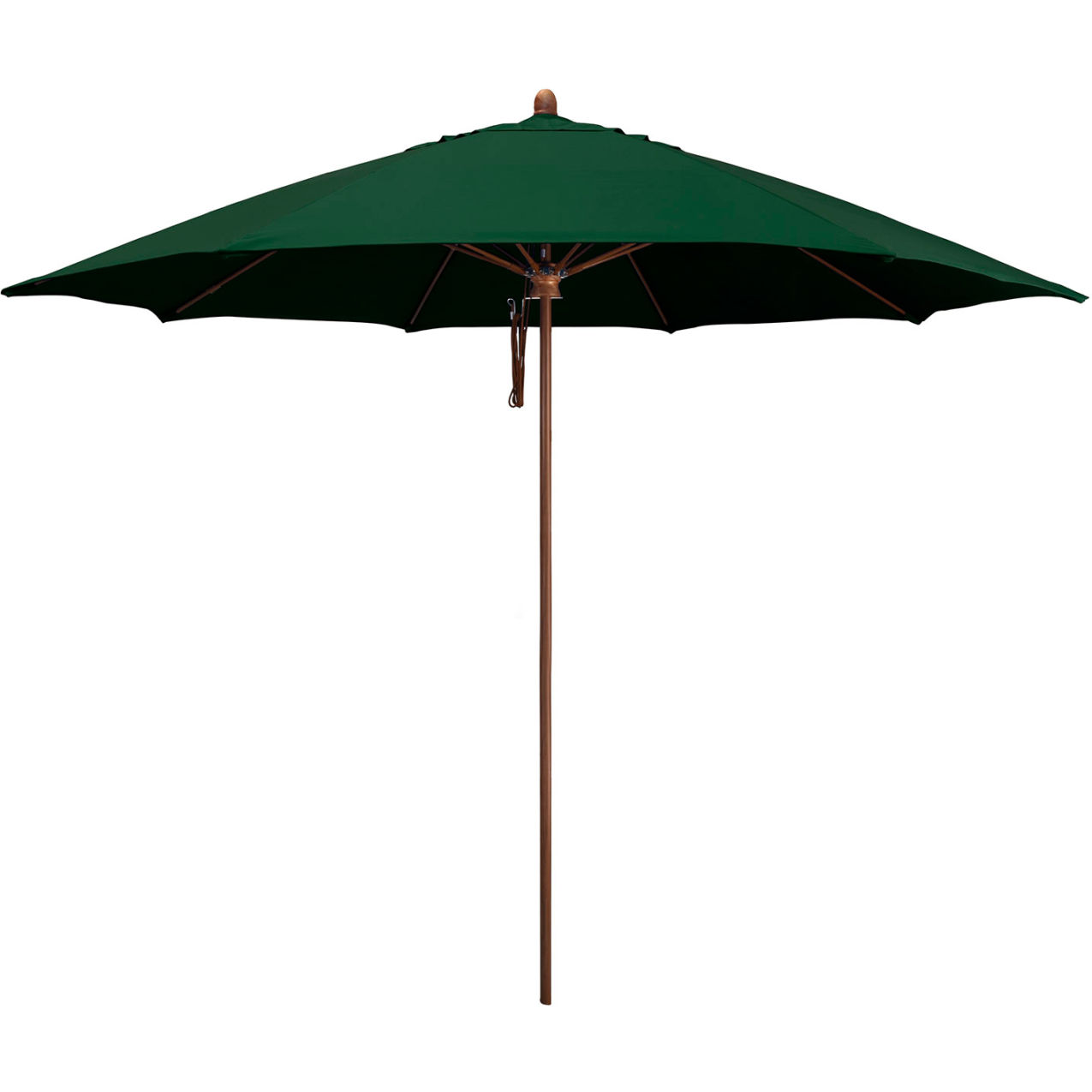 Madera 11' Patio Umbrella, Woodgrain Pole, Sunbrella 1A Forest Green Fabric