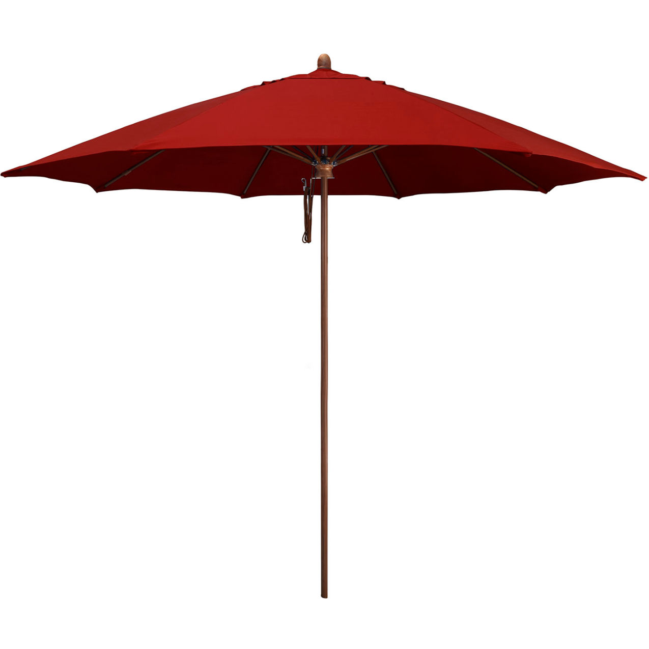 Madera 11' Patio Umbrella, Woodgrain Pole, Sunbrella Jockey Red Fabric