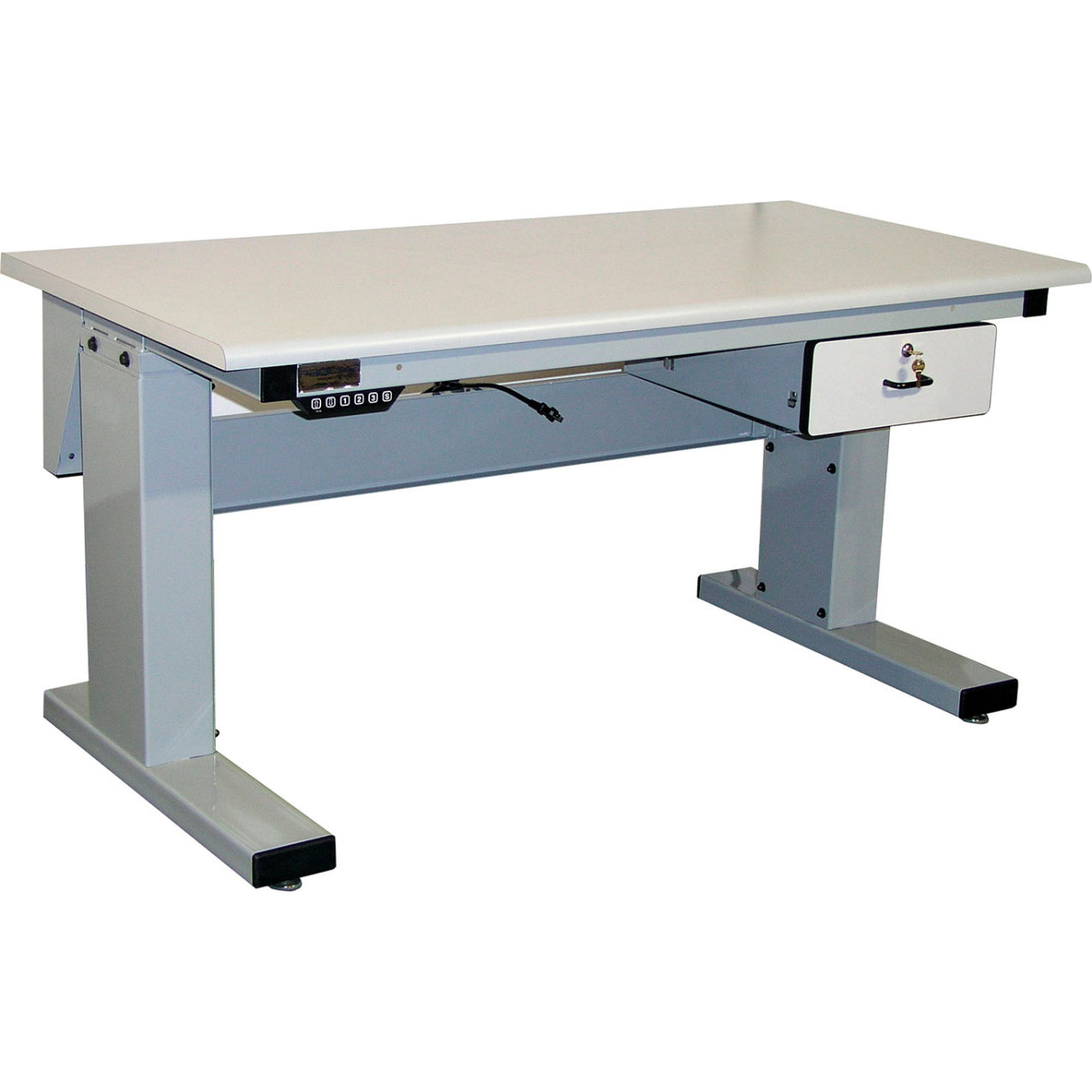 Millennium II 60 x 30 Electric Adj Height Workbench, ESD Laminate Bullnose Edge, Light Gray