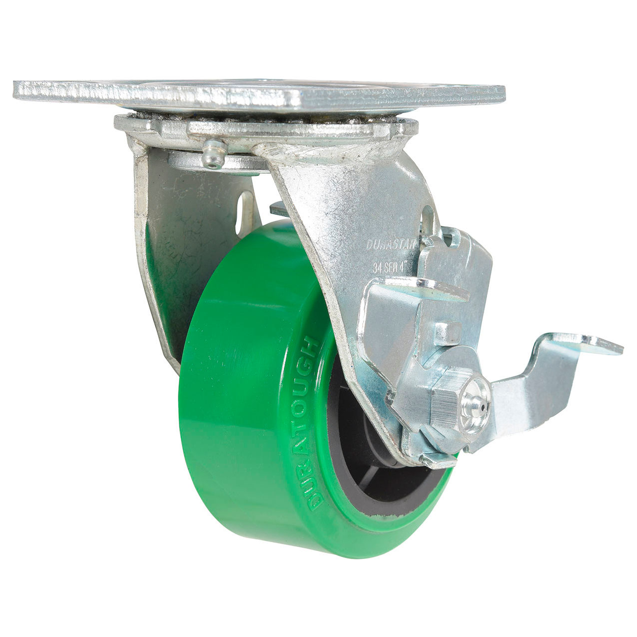 Swivel Caster 4" Dia. x 2"W with Brake, 700 lb. Capacity, Polyurethane, Green