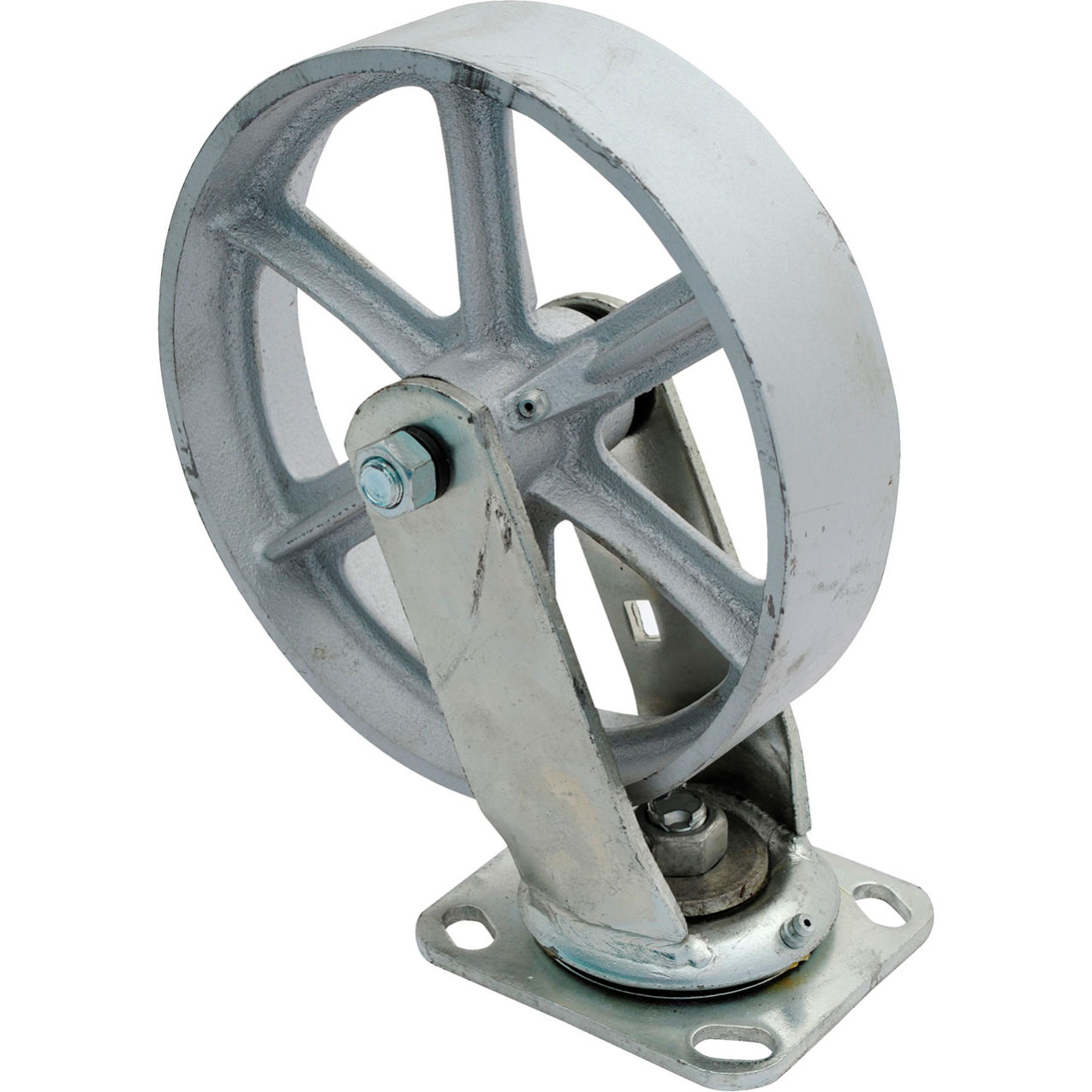 Swivel Caster 8" Dia. x 2"W, 1400 lb. Capacity, Cast Iron/Steel, Gray