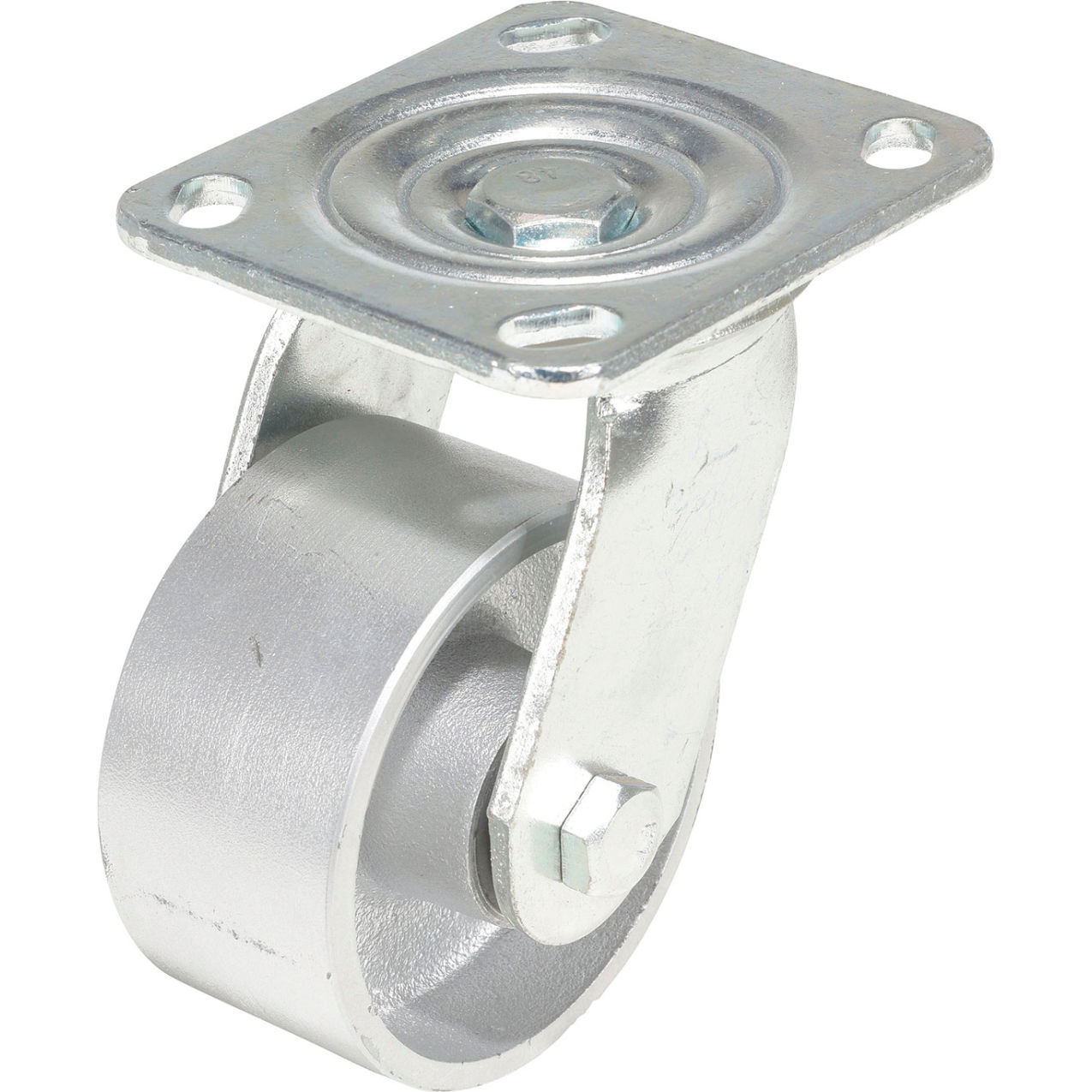 Swivel Caster 4" Dia. x 2"W, Cast Iron/Steel, 1102 lb. Capacity, Silver