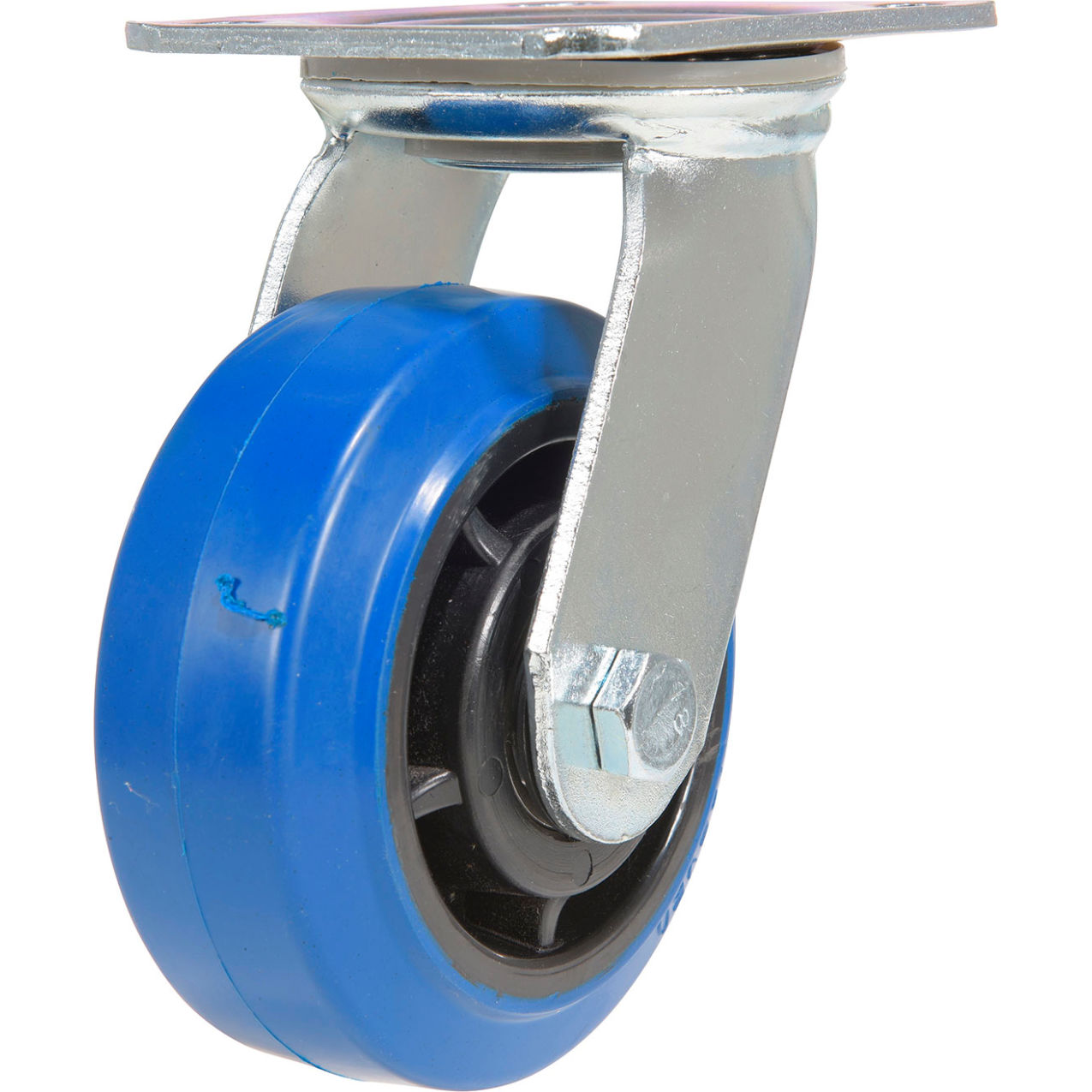Swivel Caster 5" Dia. x 2"W, Elastic Rubber, 550 lb. Capacity, Blue