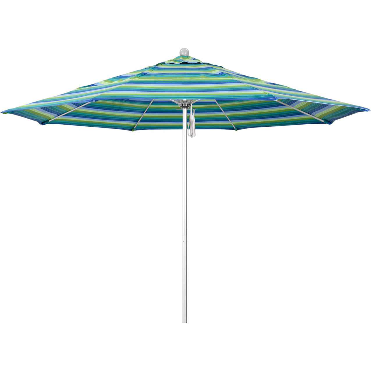 Venture 11' Patio Umbrella, Silver Pole, Sunbrella 1A Seville Seaside Fabric