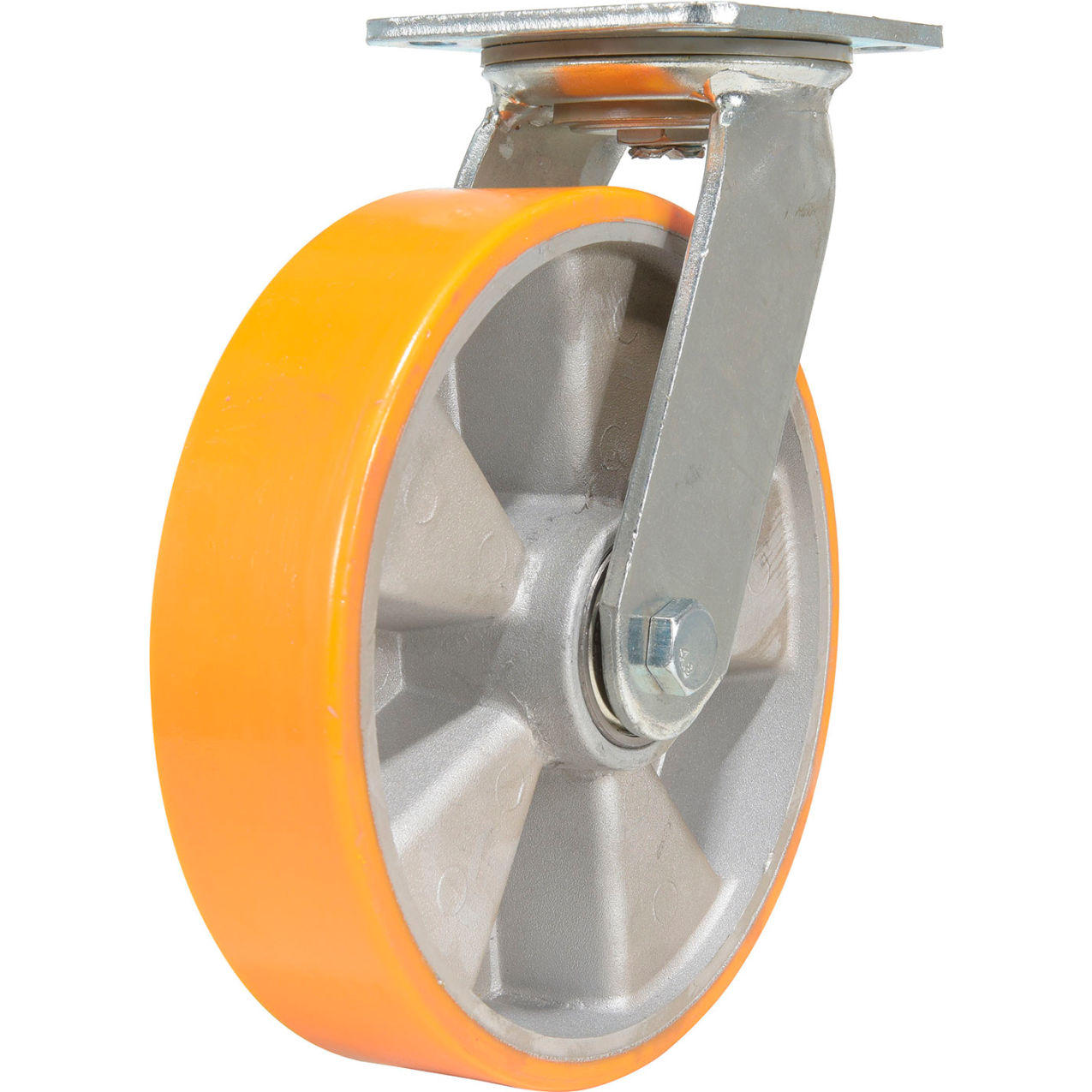 Swivel Caster 8" Dia. x 2"W, 1543 lb. Capacity, Polyurethane, Orange