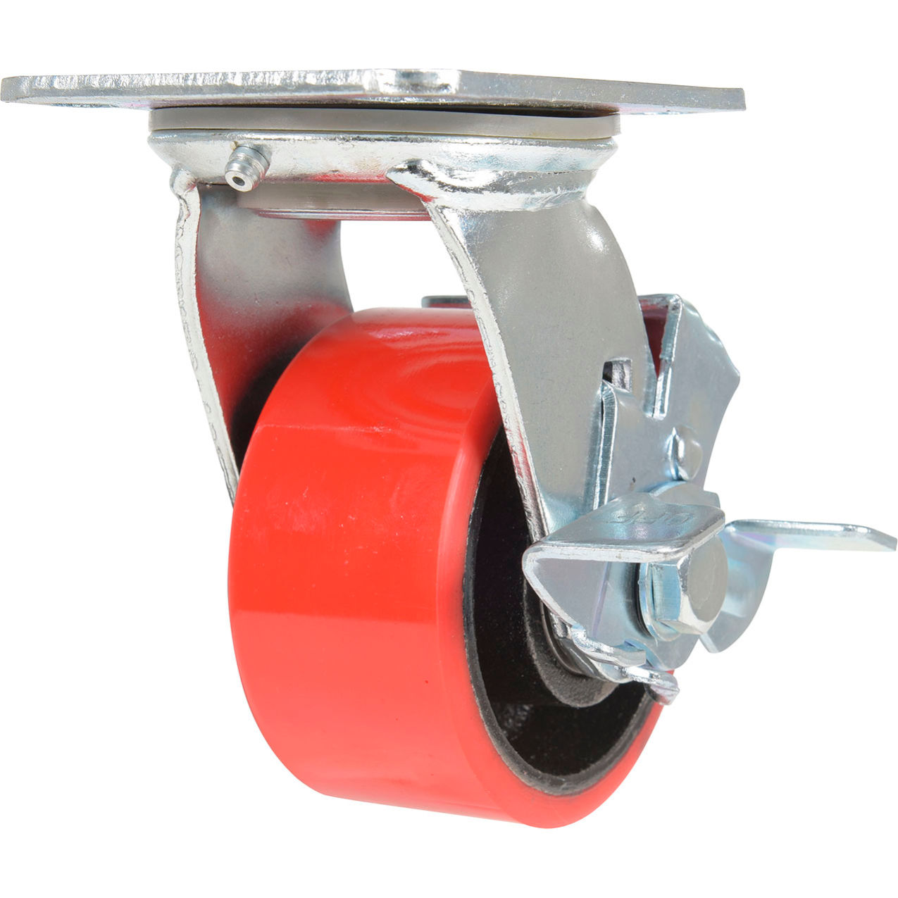 Swivel Caster 4" Dia. x 2"W with Brake, 792 lb. Capacity, Polyurethane, Red