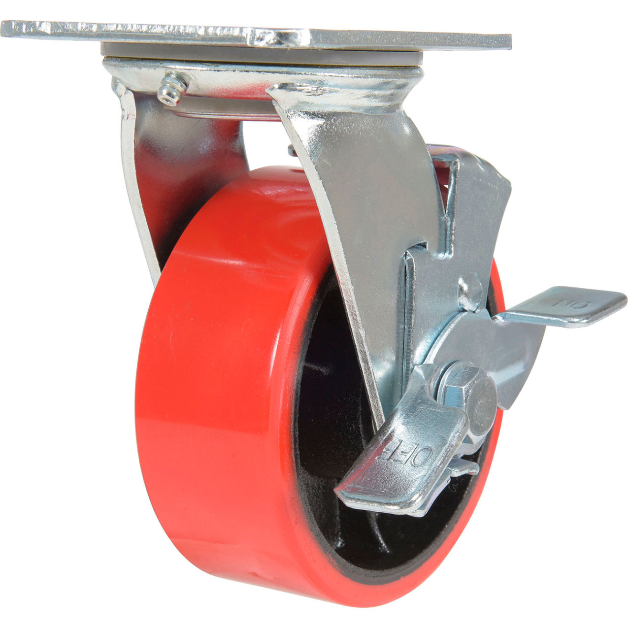 Swivel Caster 5" Dia. x 2"W with Brake, 990 lb. Capacity, Polyurethane, Red