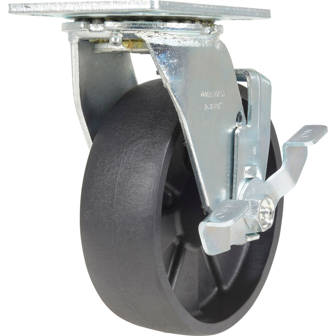 Swivel Caster 6" Dia. x 2"W with Brake, Glass Filled Nylon, 1200 lb. Capacity, Black