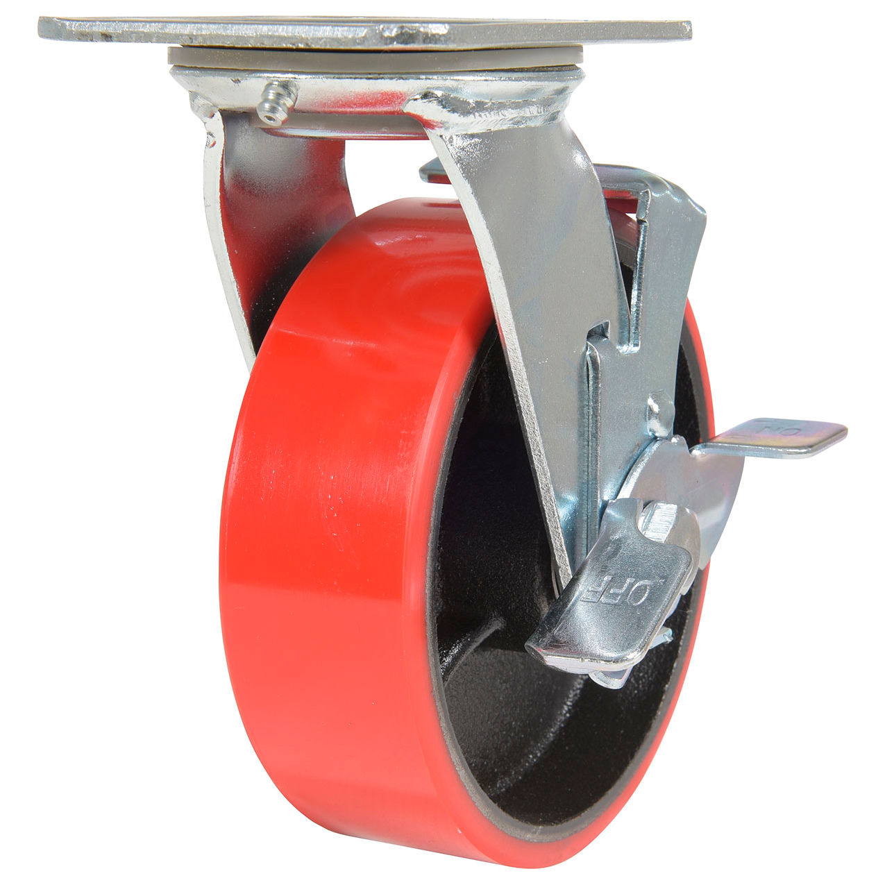 Swivel Caster 6" Dia. x 2"W with Brake, 1232 lb. Capacity, Polyurethane, Red