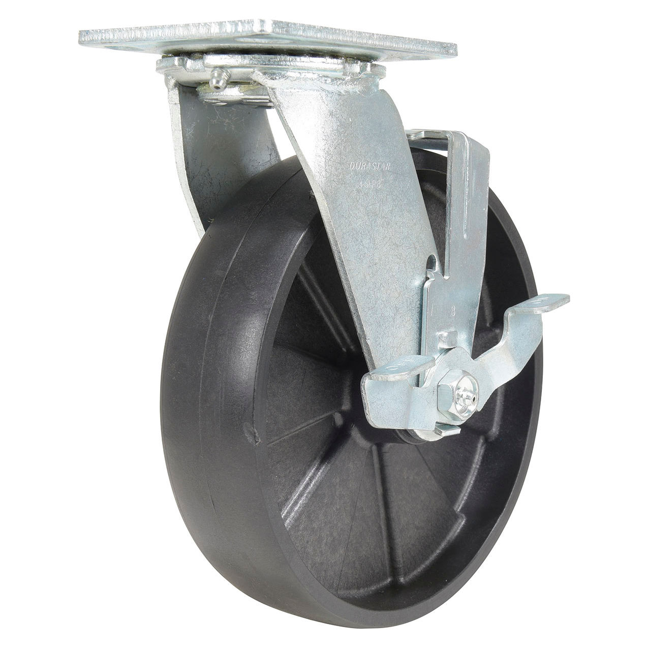 Swivel Caster 8" Dia. x 2"W with Brake, Glass Filled Nylon, 1250 lb. Capacity, Black