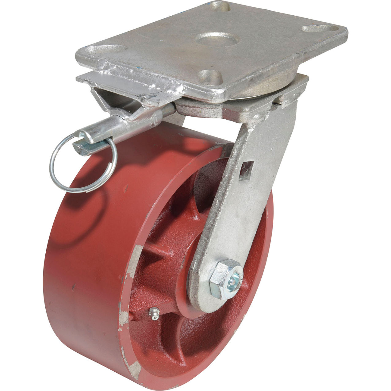 Swivel Caster 8" Dia. x 3"W, 6000 lb. Capacity, Steel/Cast Iron, Red
