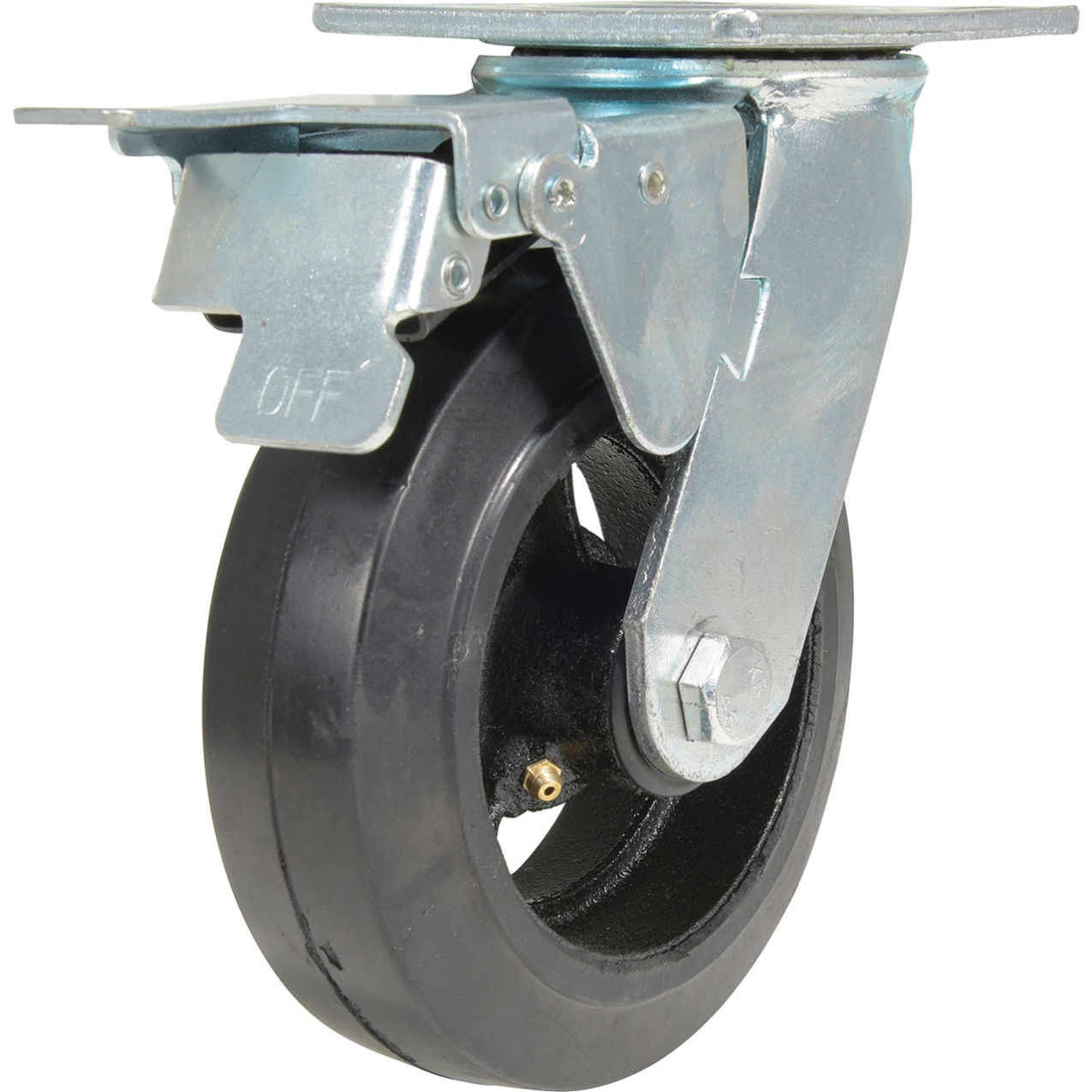 Swivel Caster 6" Dia. x 2"W with Total Brake, Rubber, 550 lb. Capacity, Black