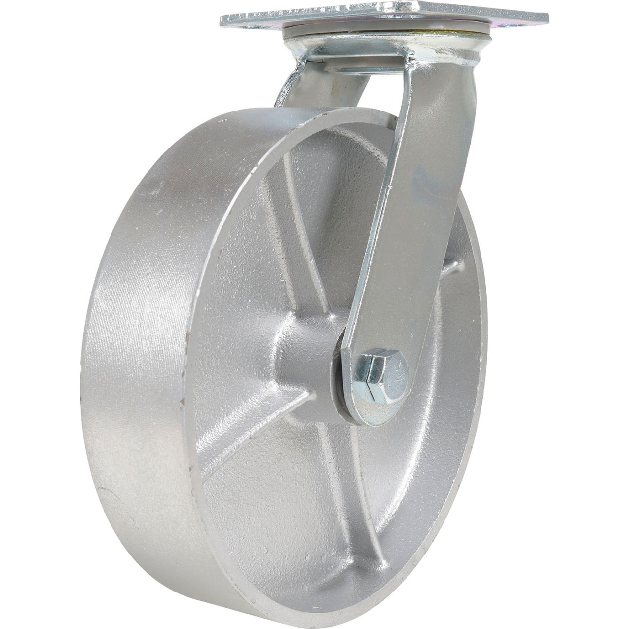 Swivel Caster 8" Dia. x 2"W, Cast Iron/Steel, 1760 lb. Capacity, Silver