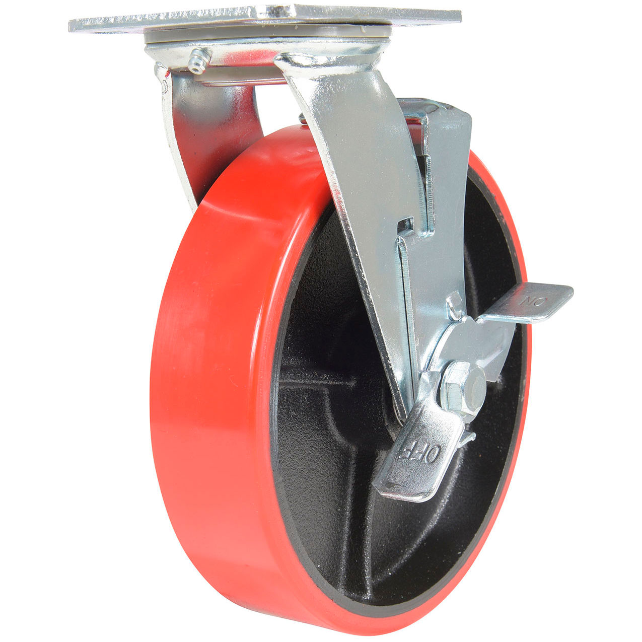 Swivel Caster 8" Dia. x 2"W with Brake, 1474 lb. Capacity, Polyurethane, Red