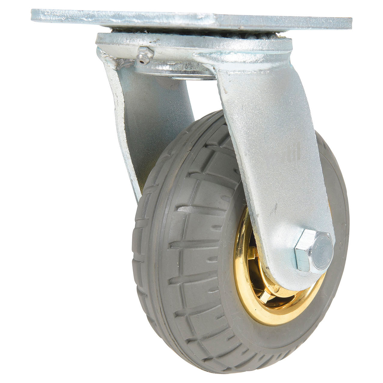 Swivel Caster 5" Dia. x 2"W, Flat Free, 507 lb. Capacity, Gray/Gold