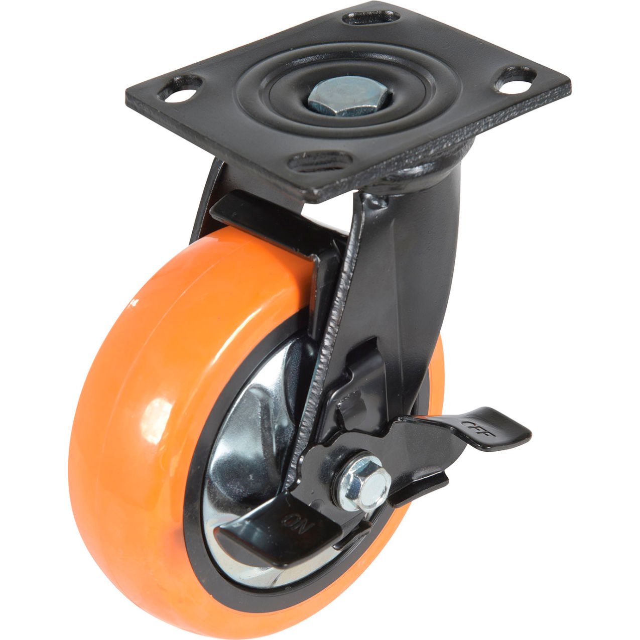 Swivel Caster 6" Dia. x 2"W with Brake, 837 lb. Capacity, Polyurethane, Orange