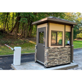 4' x 4' x 10'6" Guard Booth with HIP Roof & Veneer, Pre-Assembled, Cirrus Gray