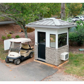 4' x 4' x 10'6" Guard Booth with HIP Roof & Veneer, Pre-Assembled, White