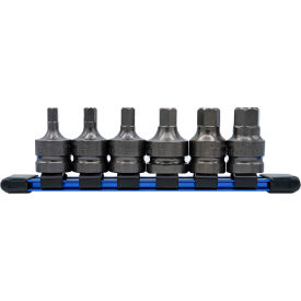 Drive Hex Socket Bit Set, 1/2" Square, S2 Steel, Gunmetal Gray, Metric, 6 Pieces