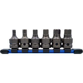 Drive Hex Socket Bit Set, 1/2" Square, S2 Steel, Gunmetal Gray, SAE, 6 Pieces