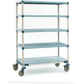 Plastic Shelving Mobile Cart w/5 Shelves, 37-3/4"L x 20-5/16"W x 79-1/4"H, Taupe/Blue