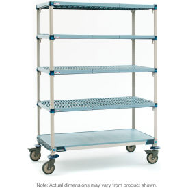 Plastic Shelving Mobile Cart w/5 Shelves, 37-3/4"L x 26-5/16"W x 79-1/4"H, Taupe/Blue