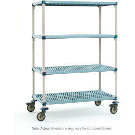 Plastic Shelving Mobile Cart w/4 Shelves, 37-3/4"L x 26-5/16"W x 67-1/4"H, Taupe/Blue