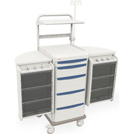 Biomedical Cart with 5 Drawer, 34-1/8"L x 24-7/8"W x 47-3/4"H, Taupe/Blue