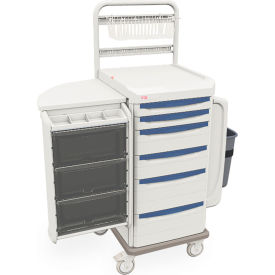 Cast Cart with 6 Drawer, 34-1/8"L x 24-7/8"W x 47-3/4"H, Taupe/Blue