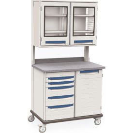 Mobile Workcenter, 43-3/8"W x 28-5/8"D x 81-1/2"H, 5 Drawers, Taupe