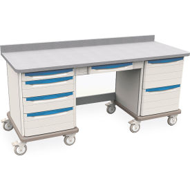 Mobile Workcenter, 73"W x 28-5/8"D x 34-1/2"H, 7 Drawers, Taupe