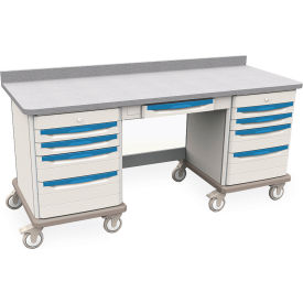 Mobile Workcenter, 73"W x 28-5/8"D x 34-1/2"H, 9 Drawers, Taupe