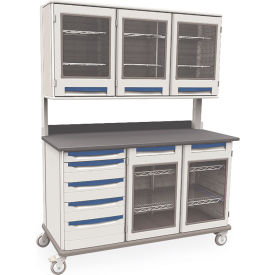 Mobile Workcenter, 63-3/16"W x 28-5/8"D x 81-1/2"H, 5 Drawers, Taupe