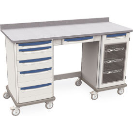 Mobile Workcenter, 73"W x 28-5/8"D x 43-1/2"H, 7 Drawers, Taupe