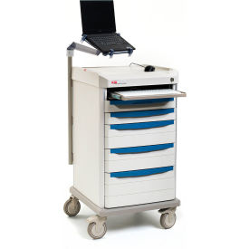 Computer Ready Bedside Cart with 4 Drawer, 24-7/8"L x 22-3/4"W x 44-3/4"H, Taupe/Blue