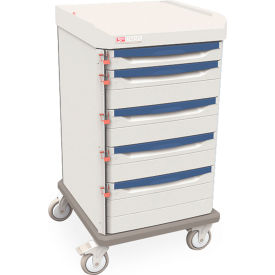 General Supply Cart w/Passive Security, 5 Drawer, 22-3/4"L x 24-7/8"W x 41-3/4"H, Taupe/Blue