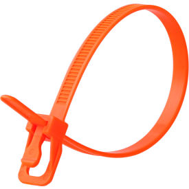 12" Releasable/Reusable Cable Ties, 50 lb. Tensile Strength, Fluorescent Orange, 100/Pack