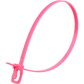 12" Releasable/Reusable Cable Ties, 50 lb. Tensile Strength, Fluorescent Pink, 20/Pack
