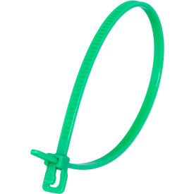 6" Releasable/Reusable Cable Ties, 18 lb. Tensile Strength, Green, 100/Pack