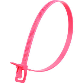 14" Releasable/Reusable Cable Ties, 120 lb. Tensile Strength, Fluorescent Pink, 100/Pack