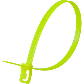 14" Releasable/Reusable Cable Ties, 120 lb. Tensile Strength, Fluorescent Yellow, 100/Pack