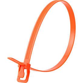 14" Releasable/Reusable Cable Ties, 120 lb. Tensile Strength, Orange, 20/Pack