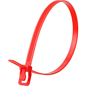 14" Releasable/Reusable Cable Ties, 120 lb. Tensile Strength, Red, 100/Pack