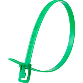 14" Releasable/Reusable Cable Ties, 120 lb. Tensile Strength, Green, 50/Pack