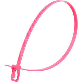 14" Releasable/Reusable Cable Ties, 50 lb. Tensile Strength, Fluorescent Pink, 100/Pack