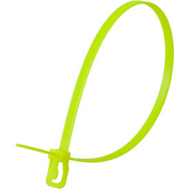 14" Releasable/Reusable Cable Ties, 50 lb. Tensile Strength, Fluorescent Yellow, 100/Pack