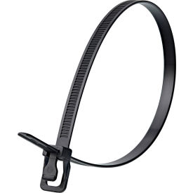 18" Releasable/Reusable Cable Ties, 120 lb. Tensile Strength, Black, 100/Pack