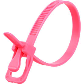 6" Releasable/Reusable Cable Ties, 50 lb. Tensile Strength, Fluorescent Pink, 20/Pack