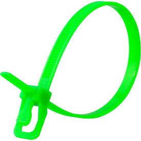 6" Releasable/Reusable Cable Ties, 50 lb. Tensile Strength, Fluorescent Green, 100/Pack