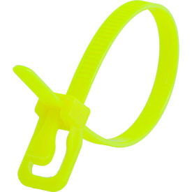 6" Releasable/Reusable Cable Ties, 50 lb. Tensile Strength, Fluorescent Yellow, 100/Pack